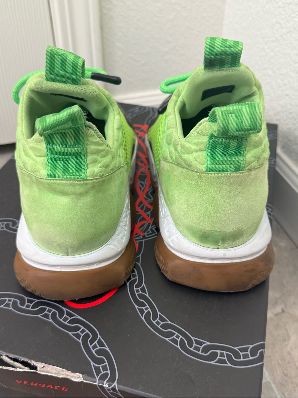 Versace Bright Green Mesh and Black Accent Sneakers - Picture 6 of 12